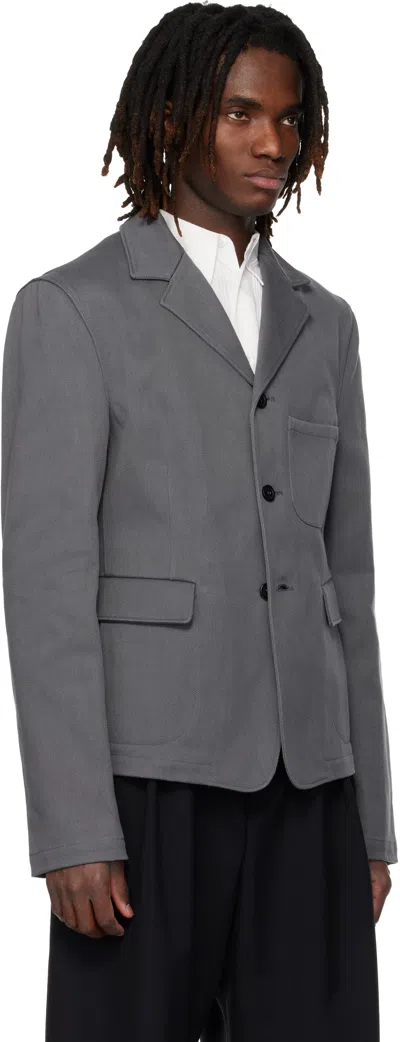 Rier Gray Notched Lapel Denim Blazer In Gray