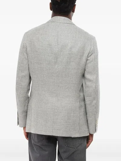 Brunello Cucinelli Half-lined Linen Blend Blazer With Houndstooth Motif In Gray