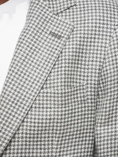 Brunello Cucinelli Half-lined Linen Blend Blazer With Houndstooth Motif In Gray