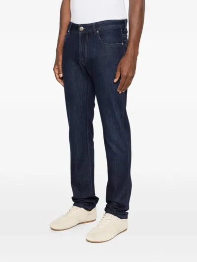 Corneliani Logo-embroidered Jeans In Blue