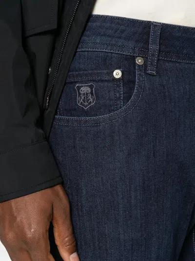 Corneliani Logo-embroidered Jeans In Blue
