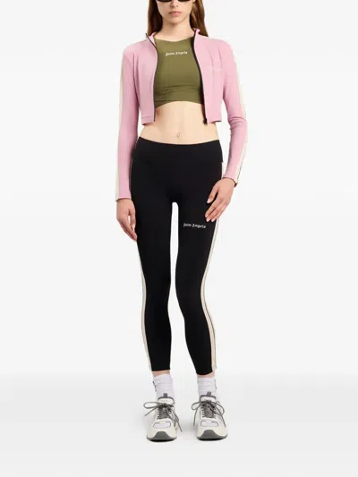 Palm Angels Black Leggings With Contrasting Stripes In Stretch Polyamide Woman