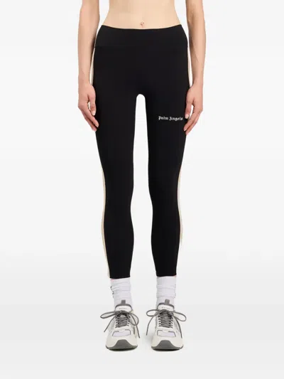 Palm Angels Black Leggings With Contrasting Stripes In Stretch Polyamide Woman