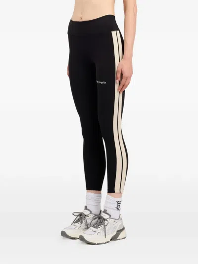 Palm Angels Black Leggings With Contrasting Stripes In Stretch Polyamide Woman
