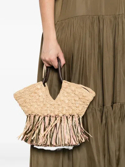 Zimmermann Goldentime Large Embellished Leather-trimmed Fringed Raffia Tote In Neutral