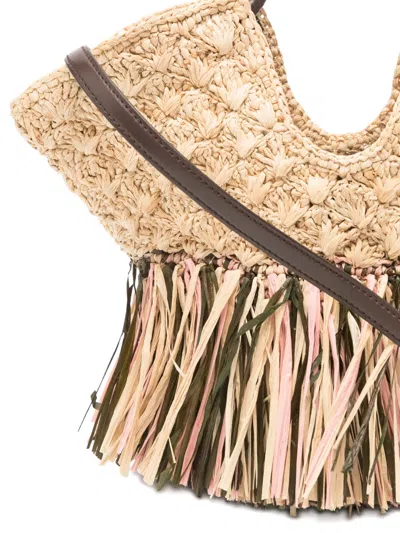 Zimmermann Goldentime Large Embellished Leather-trimmed Fringed Raffia Tote In Neutral