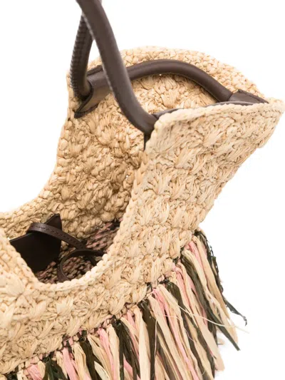 Zimmermann Goldentime Large Embellished Leather-trimmed Fringed Raffia Tote In Neutral