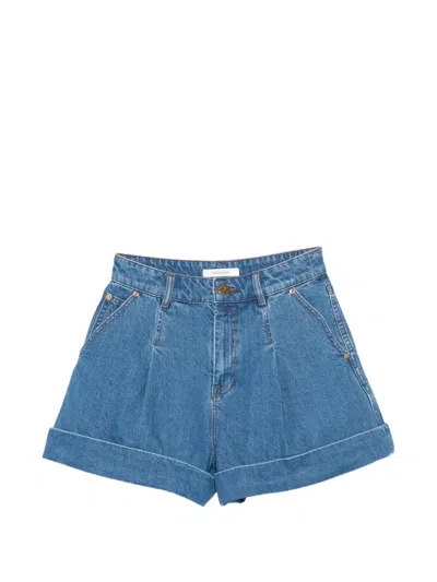 Zimmermann Pleated Denim Shorts With Cuff In Blue