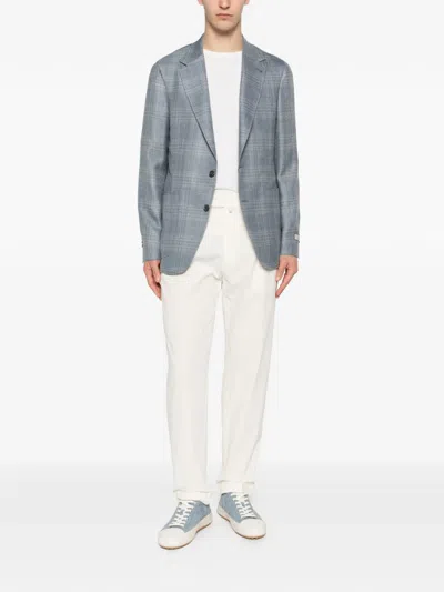 Canali Checked Two-button Blazer In Blue