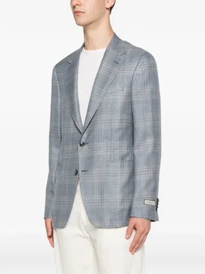 Canali Checked Two-button Blazer In Blue