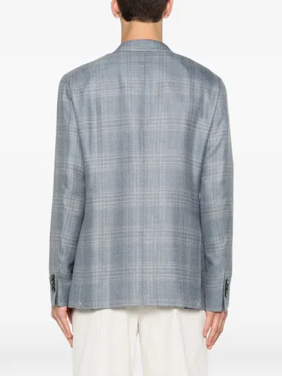 Canali Checked Two-button Blazer In Blue