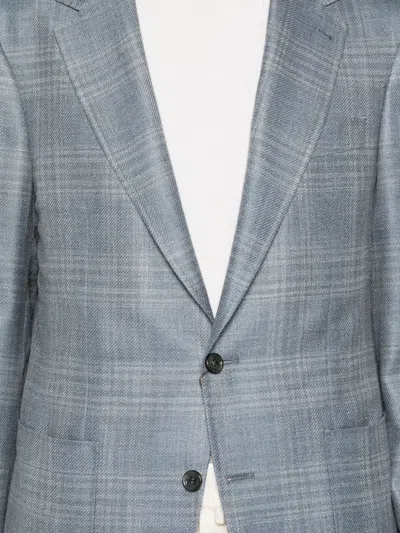 Canali Checked Two-button Blazer In Blue