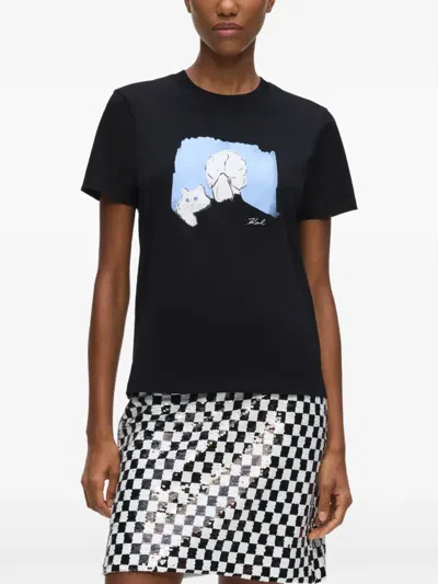 Karl Lagerfeld Illustrated Portrait T-shirt In Black