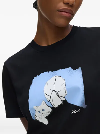 Karl Lagerfeld Illustrated Portrait T-shirt In Black