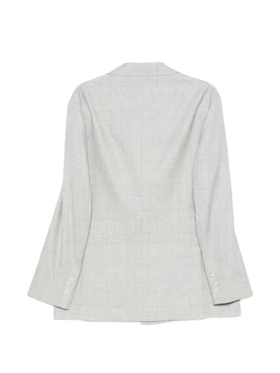 Brunello Cucinelli Double-breasted Checked-pattern Suit In Gray