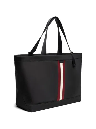 Bally Code Striped Tote Bag In Black