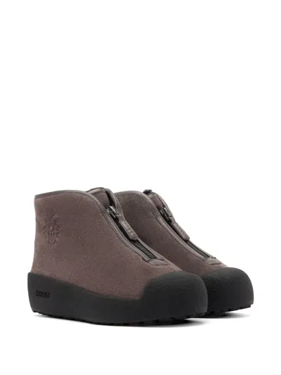 Bally Curling Front-zip Boots In Brown