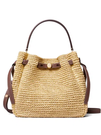 Tory Burch Romy Raffia And Leather Bucket Bag In Brown | ModeSens