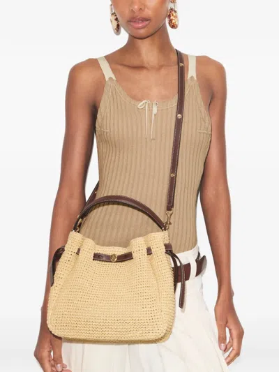 Tory Burch Romy Raffia And Leather Bucket Bag In Brown | ModeSens