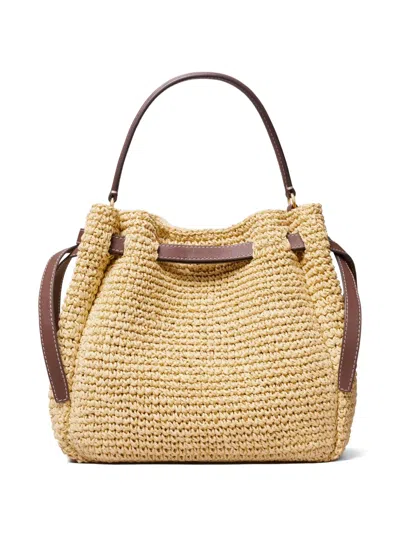 Tory Burch Romy Raffia And Leather Bucket Bag In Brown | ModeSens
