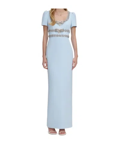 Self-portrait Bow-detailed Crystal-embellished Crepe Maxi Dress In Blue