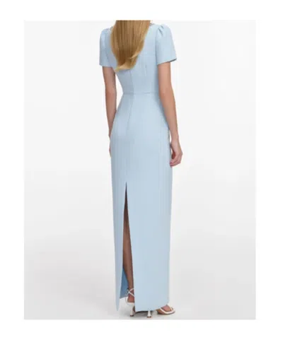 Self-portrait Bow-detailed Crystal-embellished Crepe Maxi Dress In Blue