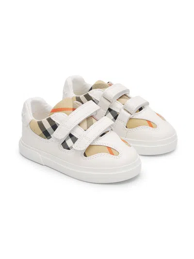 Burberry Childrens Check Cotton And Leather Sneakers In Multi