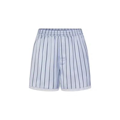 Skims Woven Shine Sleep Boxers With Lace In Blue
