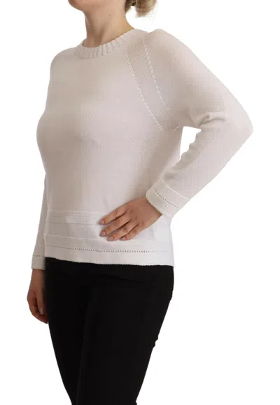 Alpha Studio White Long Sleeves Crewneck Pullover Sweater In Neutral