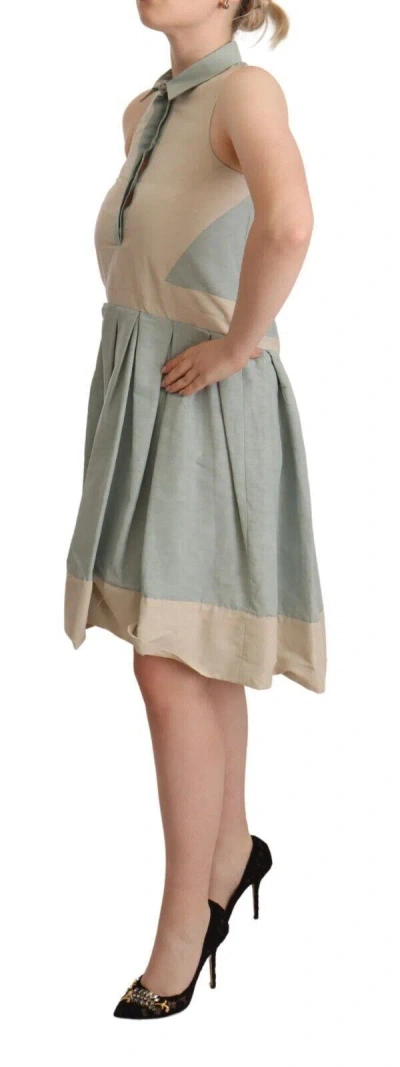 Comeforbreakfast Multicolor Collared Sleeveless Sheath Dress In Blue