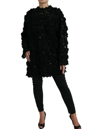 Dolce & Gabbana Black Sequined Embellished Pullover Sweater In Black