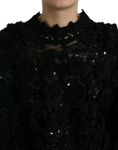 Dolce & Gabbana Black Sequined Embellished Pullover Sweater In Black