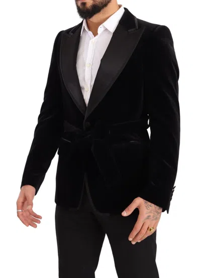 Dolce & Gabbana Black Single-breasted Jacket With Peak Revers In Velvet