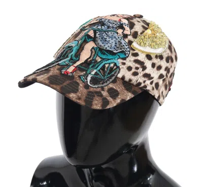 Dolce & Gabbana Leopard Sequin Sicily Applique Baseball Cap In Multi