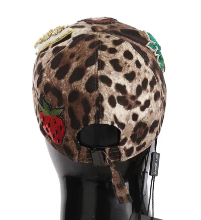 Dolce & Gabbana Leopard Sequin Sicily Applique Baseball Cap In Multi