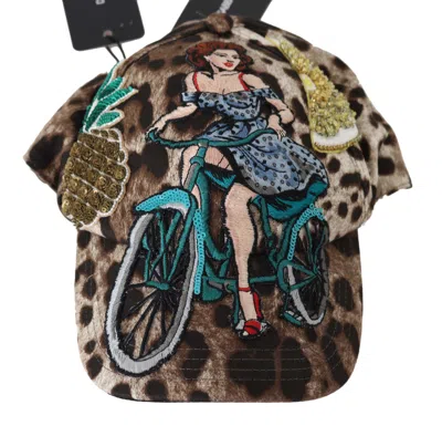 Dolce & Gabbana Leopard Sequin Sicily Applique Baseball Cap In Multi