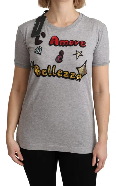 Dolce & Gabbana Multicolor Sequined Amore E Bellezza T-shirt In Gray
