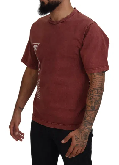 Dolce & Gabbana Maroon Print Round Neck Short Sleeve T-shirt In Red