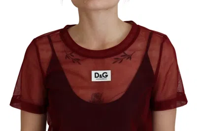 Dolce & Gabbana Nylon Floral Embroidered Shift Mini Dress In Brown