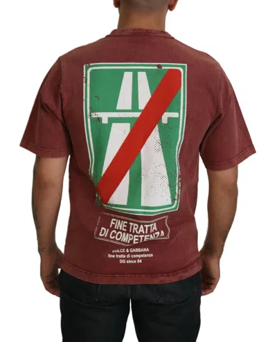 Dolce & Gabbana Maroon Print Round Neck Short Sleeve T-shirt In Red