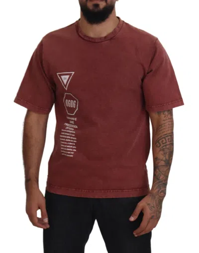 Dolce & Gabbana Maroon Print Round Neck Short Sleeve T-shirt In Red