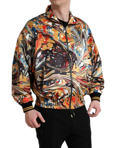 Dolce & Gabbana Multicolor Abstract Polyester Bomber Jacket In Orange
