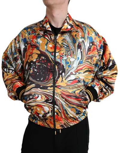 Dolce & Gabbana Multicolor Abstract Polyester Bomber Jacket In Orange