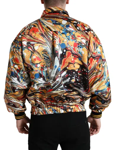 Dolce & Gabbana Multicolor Abstract Polyester Bomber Jacket In Orange
