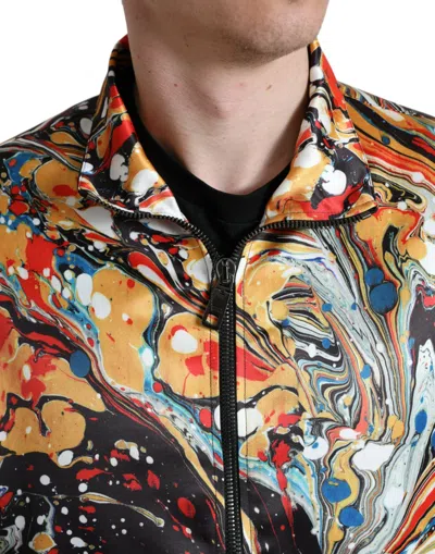 Dolce & Gabbana Multicolor Abstract Polyester Bomber Jacket In Orange