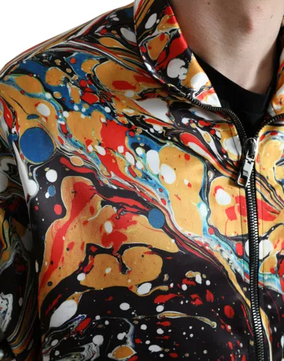 Dolce & Gabbana Multicolor Abstract Polyester Bomber Jacket In Orange
