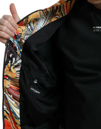 Dolce & Gabbana Multicolor Abstract Polyester Bomber Jacket In Orange