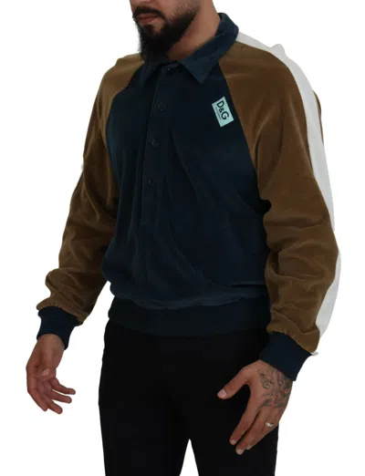 Dolce & Gabbana Multicolor Cotton Collared Pullover Sweater In Blue