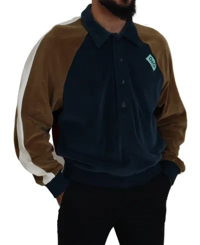Dolce & Gabbana Multicolor Cotton Collared Pullover Sweater In Blue