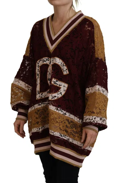 Dolce & Gabbana Multicolor Lace V-neck Pullover Sweater In Multi